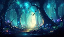 Magical Mystical Forest Background Digital Art Illustration