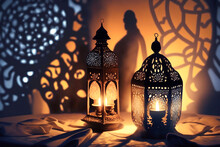 A Cozy Dinner For Two Under The Warm Glow Of A Couple Of Moroccan Lanterns, Their Intricate Patterns Casting Beautiful Shadows On The Tablecloth Generative AI