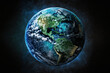 © Saulo Collado - Planet earth in space, blue background, Earth day, blue planet, cosmic view, generative ai, galaxy,