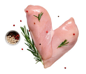 fresh chicken fillet with spices cut out on transparent background. heart shaped chicken fillet. pre