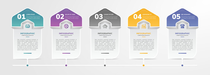 Wall Mural - vector illustration of half hexagon block infographic element. the design template five process or s