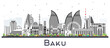 Baku Azerbaijan City Skyline with Color Buildings Isolated on White. Vector Illustration. Baku Cityscape with Landmarks.
