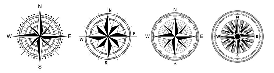 navigational compass with cardinal directions of north, east, south, west. geographical position. ve
