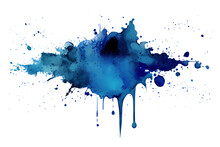 Watercolor Blue Paint Splatter Splash On Transparent Background. Generative Ai.