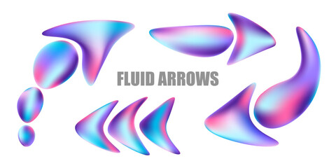 Fluid holographic isolated arrows set. Vector illustration