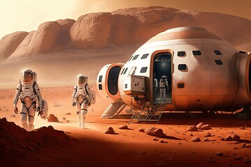 future mission to mars, concept of astronauts and exploration, created with generative ai technology