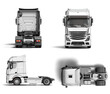 White truck set mockup with black inserts with carrying capacity of up to five tons front view 3d render on white
