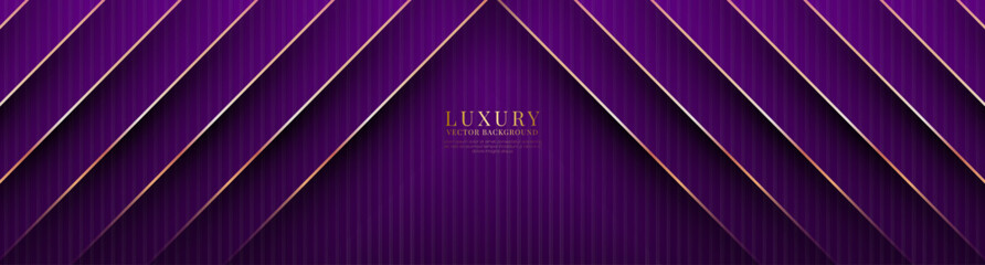 Wall Mural - 3D purple luxury abstract background overlap layers on dark space with golden lines decoration. Graphic design element cutout style concept for banner, flyer, card, brochure cover, or landing page