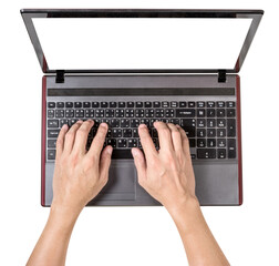 man using laptop isolated