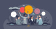 Free speech and democratic thoughts expression rights tiny person concept. Communication and messages for opinion writing at social media vector illustration. Public dialogue and discussion debate.