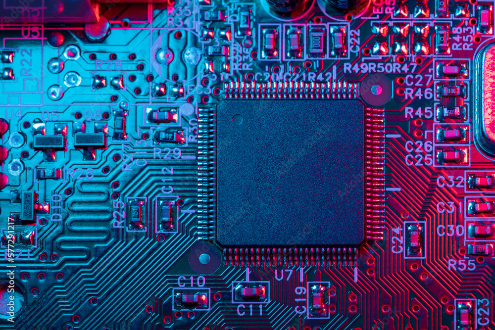 Digital Microprocessor. Computer Controller Circuit Board closeup Main ...