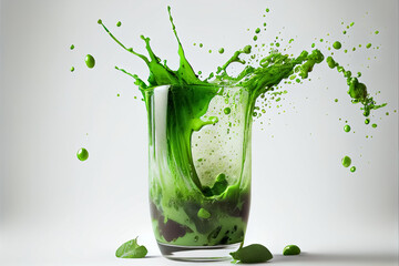 illustration of fresh spirulina smothie with water splash on white background