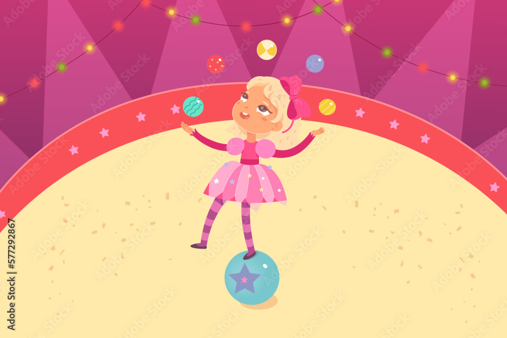 Circus juggler kid character performing acrobatic fun show vector ...