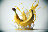 illustration of fresh banan fruit with water splash on white background