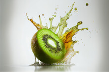 Illustration Of Fresh Kiwi Fruit With Water Splash On White Background
