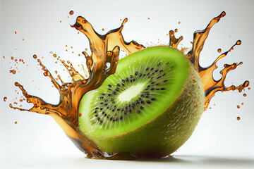 Wall Mural - illustration of fresh kiwi fruit with water splash on white background