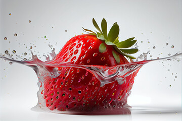 Wall Mural - illustration of fresh strawberry fruit with water splash on white background