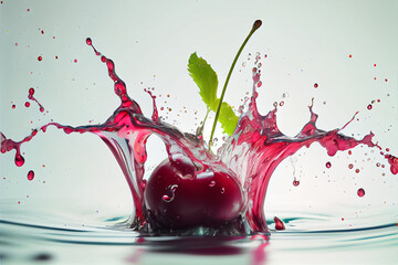 Wall Mural - illustration of fresh cherry fruit with water splash on white background