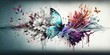 canvas print picture - Schöne bunte Malerei mit Frühlingsblumen und Schmetterling, ai generativ