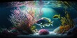 Unterwasser Welt Aquarium mit Korallen und Fischen, ai generativ
