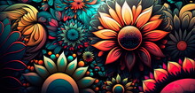 A Colorful Floral Patterned Background With A Psychedelic Twist. Generative AI