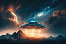 UFO In The Night Sky. Generative AI 
