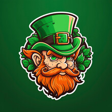 Leprechaun Head With Hat And Ginger Beard, Flat 2d, Vector Logo Design - St. Patrick's Day - Generative Ai