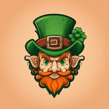Leprechaun Head With Hat And Ginger Beard, Flat 2d, Vector Logo Design - St. Patrick's Day - Generative Ai