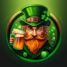 Leprechaun With Beer, Flat 2d, Vector Logo Design - St. Patrick's Day - Generative Ai
