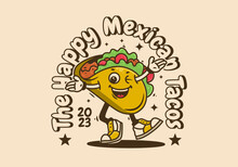 Mascot Character Of Walking Tacos With Happy Face