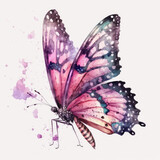 Fototapeta Motyle - Cute Watercolor Butterfly. Illustration AI Generative