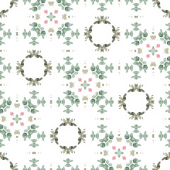 Wall Mural - Seamless Pattern of Vintage Floral Illustration with Green Leaves and Branches, Perfect for Wrappers, Wallpapers, Postcards, Greeting Cards, Wedding Invitations, and More