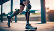 man walk with prosthetic leg, Generative AI