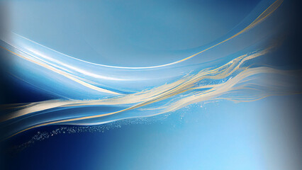 Poster - Abstract Shiny Waves Movement Blue Background With Golden Brush Effect.