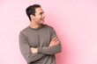 © luismolinero - Young caucasian man isolated on pink background happy and smiling