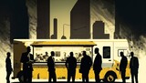 Fototapeta Sport - Businessmen eating lunch at a food truck in the city, Generative AI