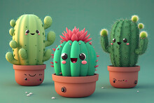 Cute 3d Cactus Character, Generative AI