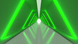 緑の光に照らされた通路の3Dイラストレーション