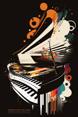 Wall Mural - Classical piano musical instrument and flowing sound with musical notes flat illustration created with Generative AI technology