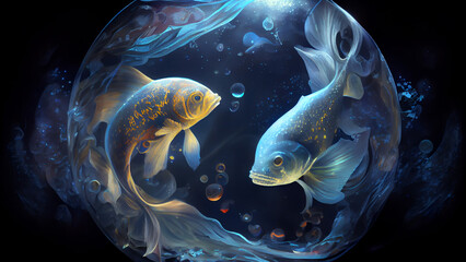 Wall Mural - 3D of a Fish in the Water, Art Design