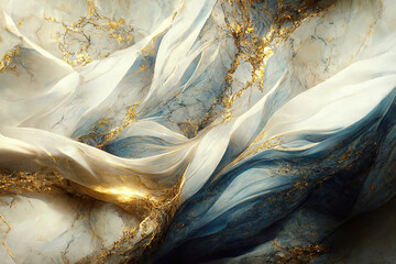 Wall Mural - Blue and gold marble background. Fluid art modern wallpaper. AI	