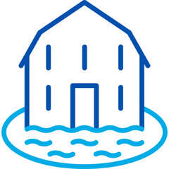 Wall Mural - House flooding thin line icon. Modern vector illustration of natural disaster or pipe leakage.