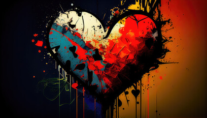 Wall Mural - grunge valentine background with heart - By Generative AI
