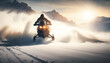 © Adin - Winter Extreme Freeride Snowmobile fresh powder snow with sunlight, banner skidoo sport. Generation AI