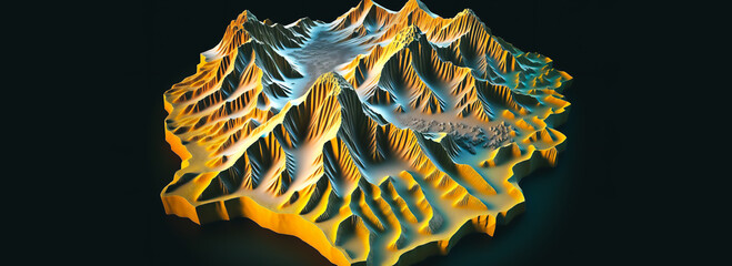 Sticker - 3D Topographic height map, geology survey. Topographic cartography Generative AI