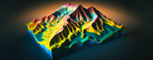 Sticker - 3D Topographic height map, geology survey. Topographic cartography Generative AI