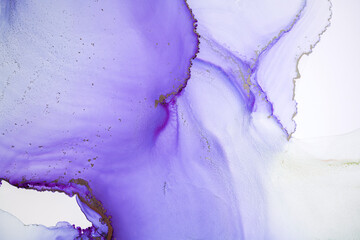  Abstract liquid painting background alcohol ink technique. Watercolor painting horizontal background. Alcohol ink violet, purple and pink colors. Marble luxurious fluid texture.