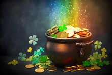 Pot With Gold Coins St Patrick's Day Concept