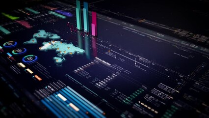 Leinwandbilder - Business stock market, trading, info graphic with animated graphs, charts and data numbers insight analysis to be shown on monitor display screen for business meeting mock up theme