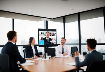 Group of business people having conference call meeting in boardroom